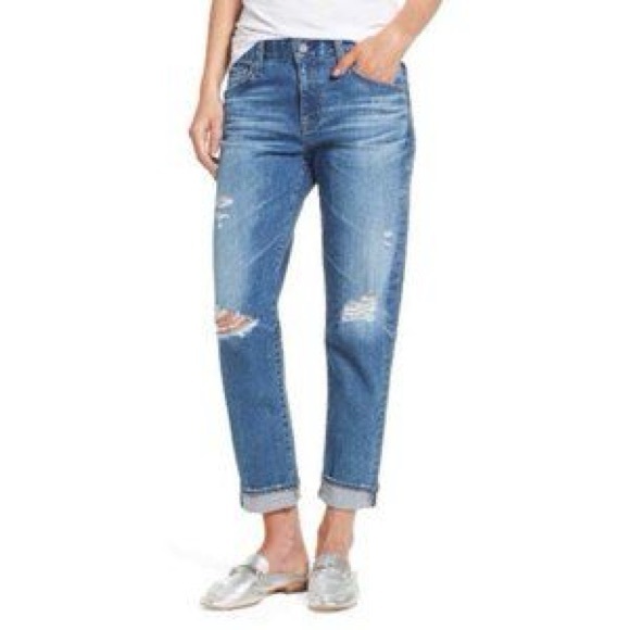 AG Adriano Goldschmied Size 29 the Ex Slouchy Slim Boyfriend Distressed Jeans - Picture 1 of 12